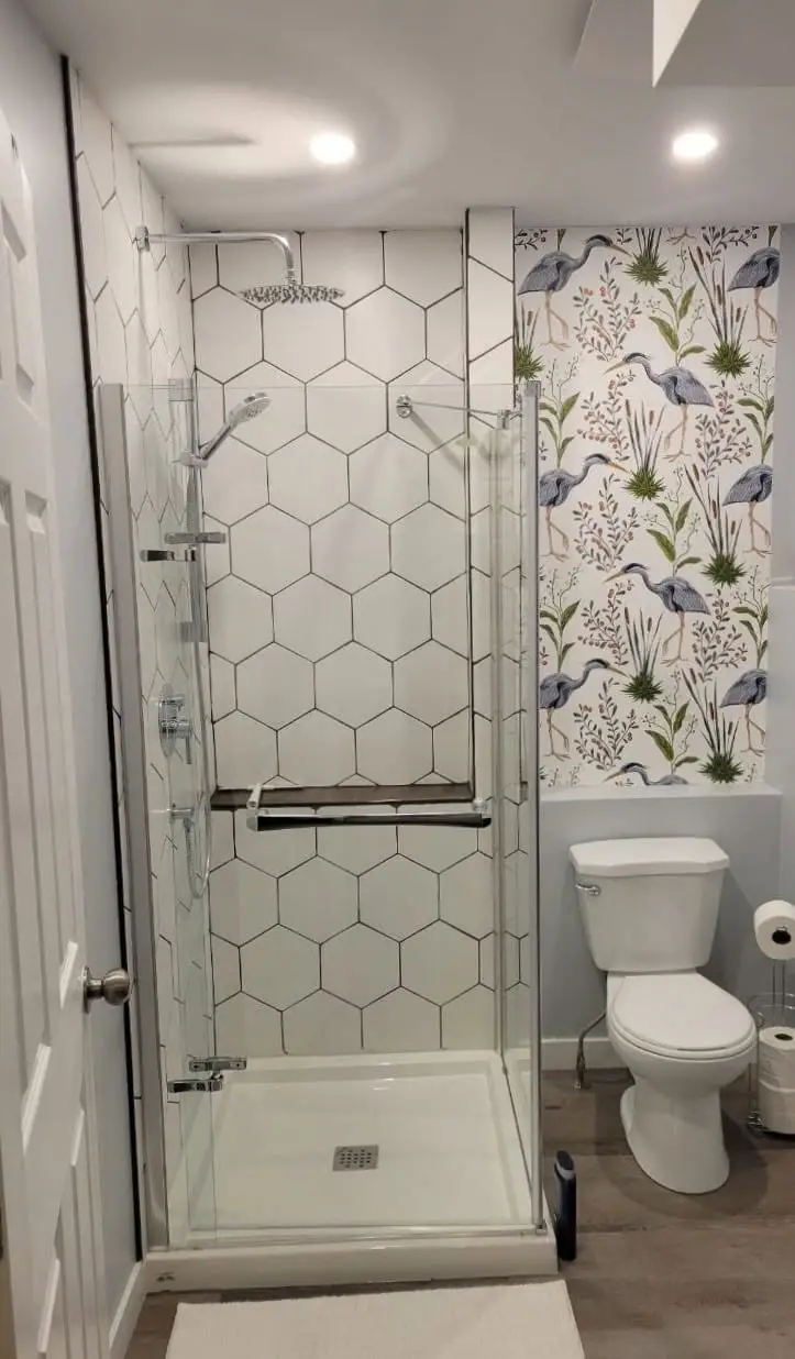 Bathroom with a tiled walk-in shower